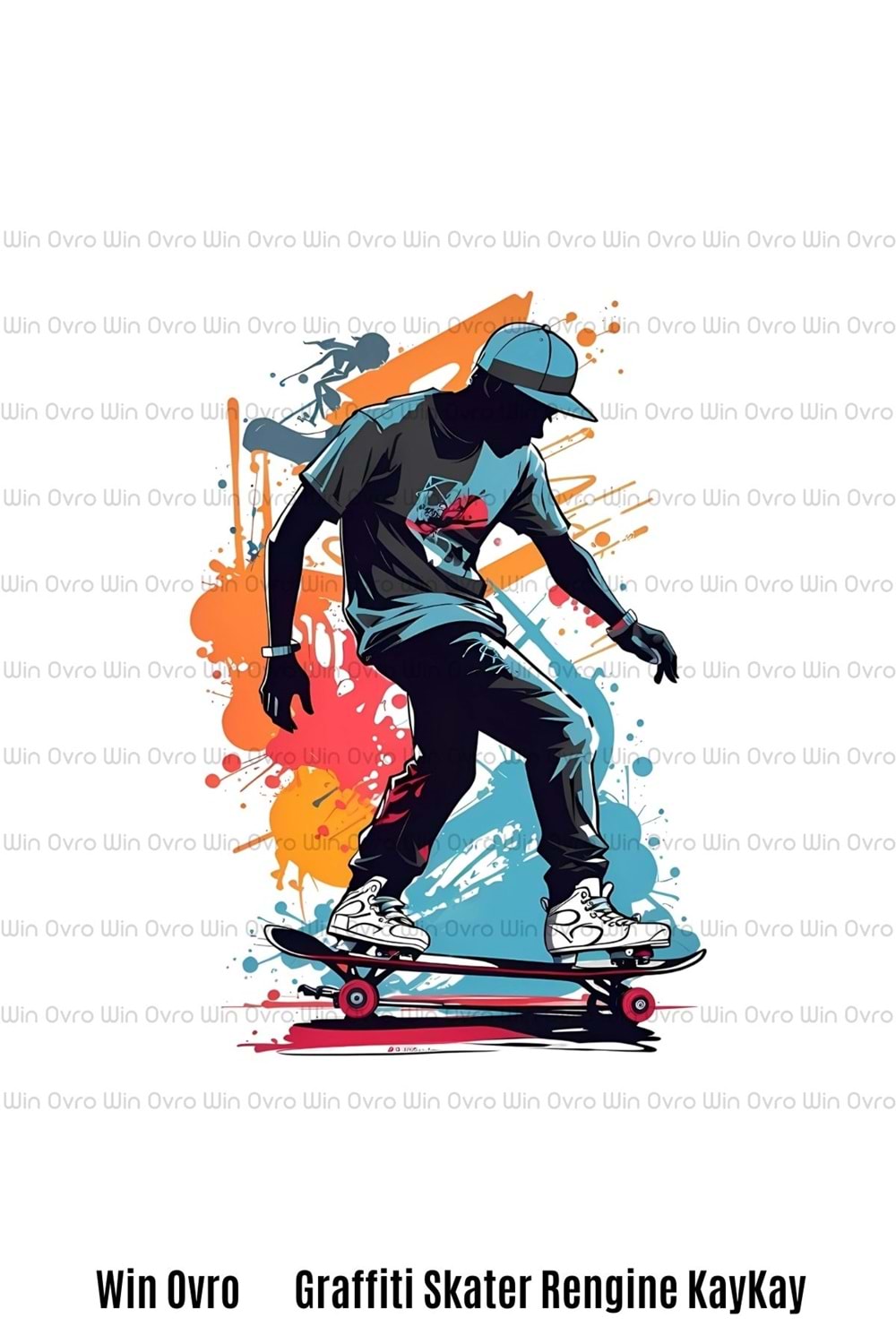 Win Ovro Premium Beyaz Porselen Hediye Kupa Bardak Çift Yön Baskı - Graffiti Skater Rengine KayKay
