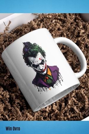 Win Ovro Premium Beyaz Porselen Hediye Kupa Bardak Çift Yön Baskı - Joker Renkli Tasarım
