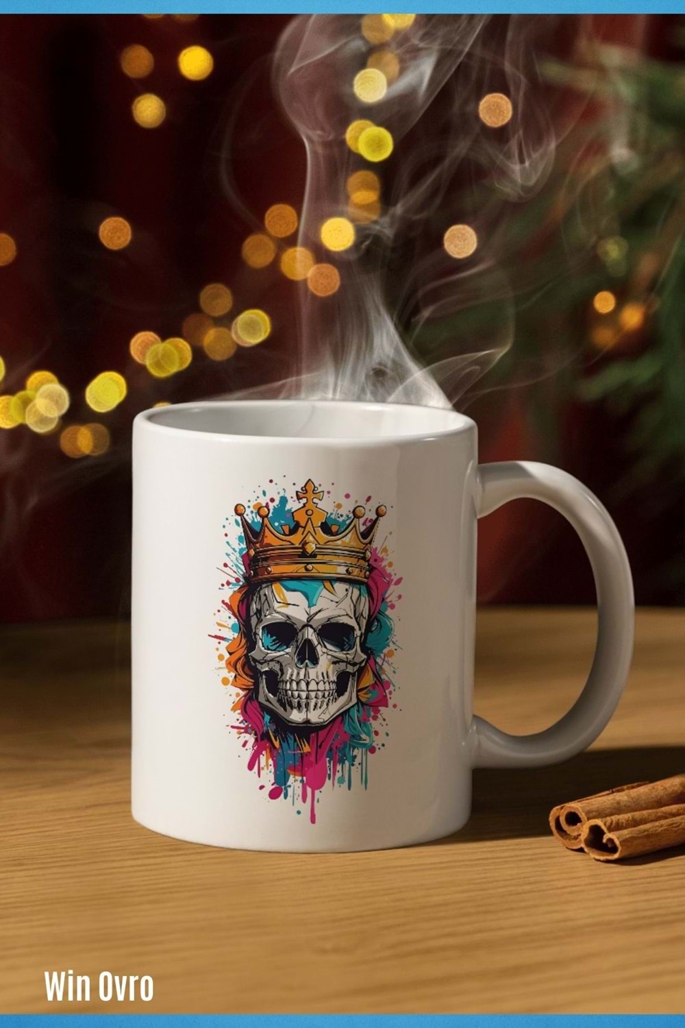 Win Ovro Premium Beyaz Porselen Hediye Kupa Bardak Çift Yön Baskı - Ölümsüz Kral Skeleton King