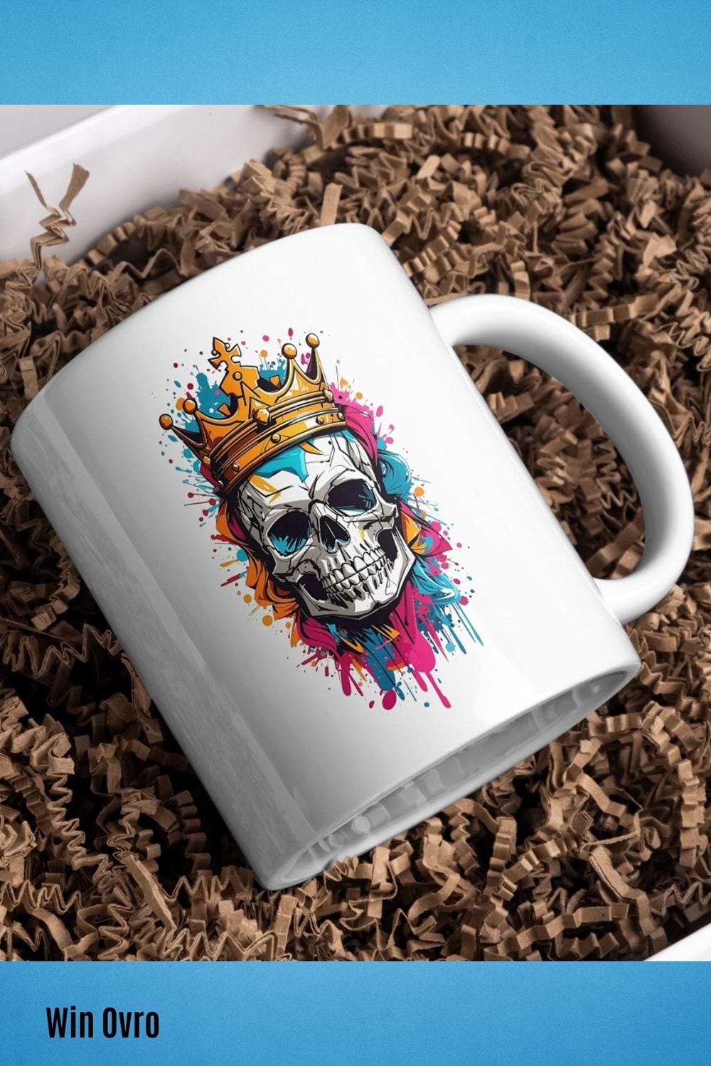Win Ovro Premium Beyaz Porselen Hediye Kupa Bardak Çift Yön Baskı - Ölümsüz Kral Skeleton King