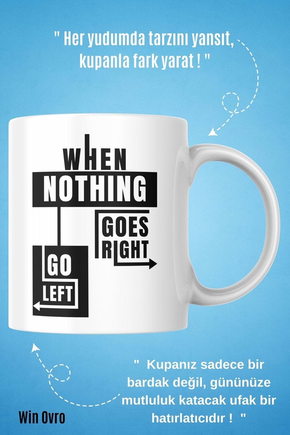 Win Ovro Premium Beyaz Porselen Hediye Kupa Bardak Çift Yön Baskı - When Nothing Hiç Bir Şey Bulama