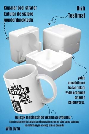Win Ovro Premium Beyaz Porselen Hediye Kupa Bardak Çift Yön Baskı - When Nothing Hiç Bir Şey Bulama