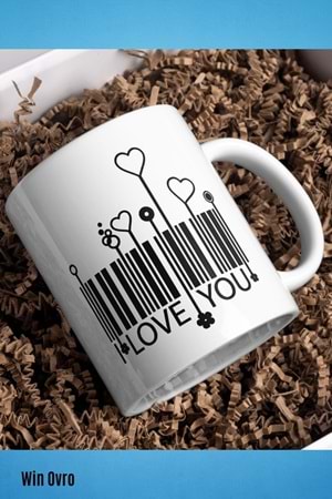 Win Ovro Premium Beyaz Porselen Hediye Kupa Bardak Çift Yön Baskı - I Love You Barkot