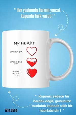 Win Ovro Premium Beyaz Porselen Hediye Kupa Bardak Çift Yön Baskı - My heart is towards you