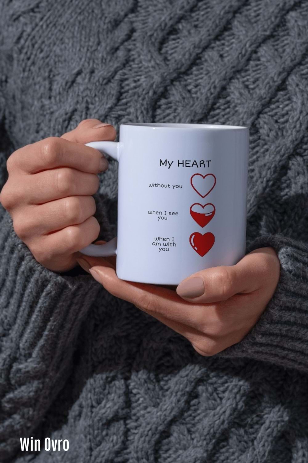 Win Ovro Premium Beyaz Porselen Hediye Kupa Bardak Çift Yön Baskı - My heart is towards you