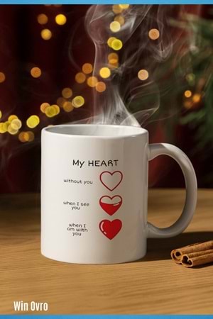 Win Ovro Premium Beyaz Porselen Hediye Kupa Bardak Çift Yön Baskı - My heart is towards you