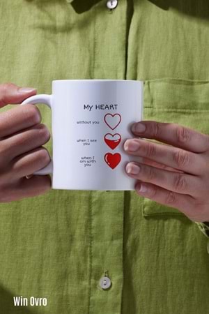 Win Ovro Premium Beyaz Porselen Hediye Kupa Bardak Çift Yön Baskı - My heart is towards you
