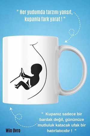 Win Ovro Premium Beyaz Porselen Hediye Kupa Bardak Çift Yön Baskı - Baby Driving
