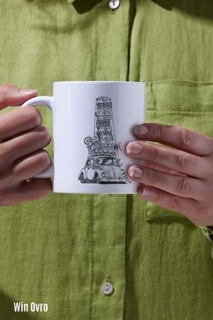 Win Ovro Premium Beyaz Porselen Hediye Kupa Bardak Çift Yön Baskı -The load of the Beetle is heavy