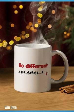 Win Ovro Premium Beyaz Porselen Hediye Kupa Bardak Çift Yön Baskı - Be Different Farklı Ol