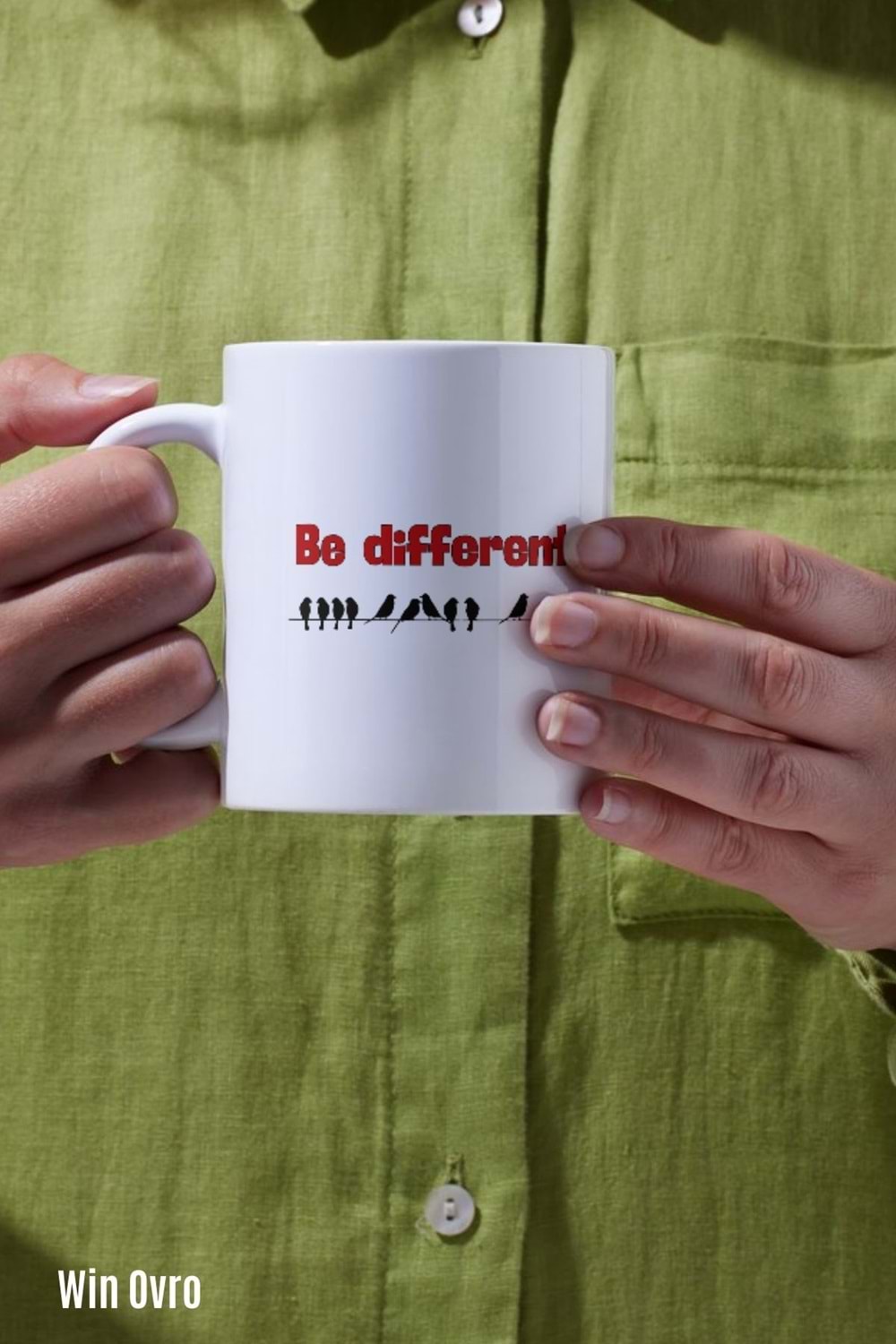 Win Ovro Premium Beyaz Porselen Hediye Kupa Bardak Çift Yön Baskı - Be Different Farklı Ol