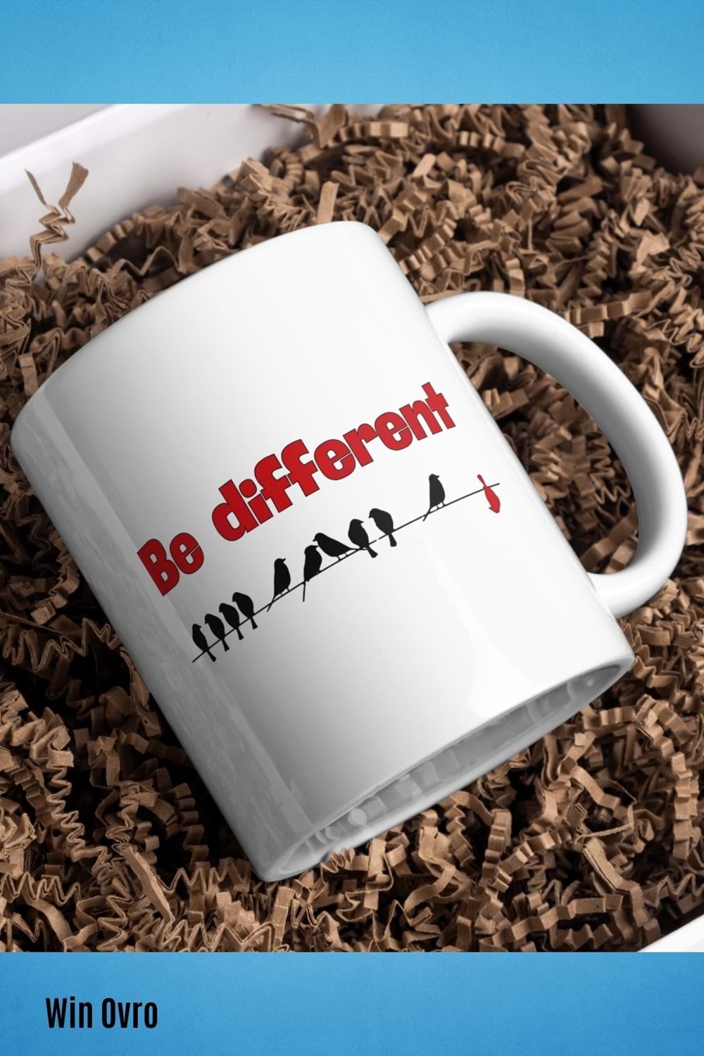 Win Ovro Premium Beyaz Porselen Hediye Kupa Bardak Çift Yön Baskı - Be Different Farklı Ol