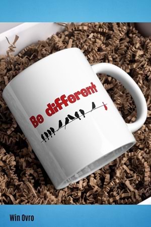 Win Ovro Premium Beyaz Porselen Hediye Kupa Bardak Çift Yön Baskı - Be Different Farklı Ol