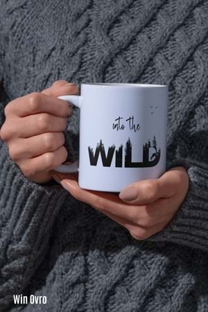 Win Ovro Premium Beyaz Porselen Hediye Kupa Bardak Çift Yön Baskı - Vahşi Doğaya in to the Wild