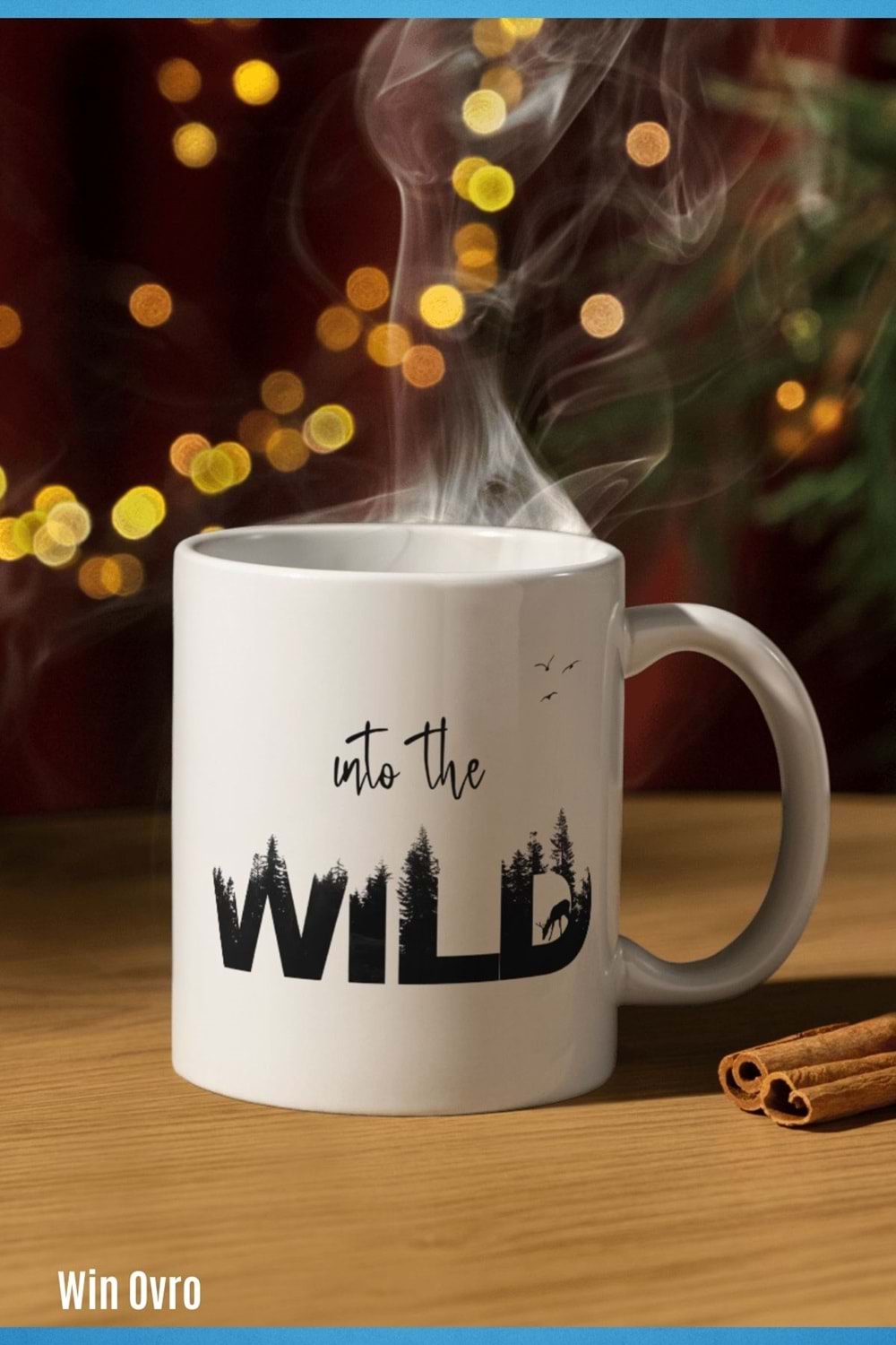 Win Ovro Premium Beyaz Porselen Hediye Kupa Bardak Çift Yön Baskı - Vahşi Doğaya in to the Wild