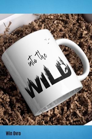 Win Ovro Premium Beyaz Porselen Hediye Kupa Bardak Çift Yön Baskı - Vahşi Doğaya in to the Wild