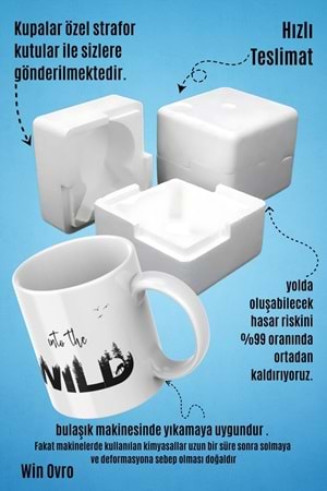 Win Ovro Premium Beyaz Porselen Hediye Kupa Bardak Çift Yön Baskı - Vahşi Doğaya in to the Wild