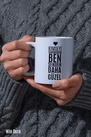 Win Ovro Premium Beyaz Porselen Hediye Kupa Bardak Çift Yön Baskı - Senden Daha Güzel