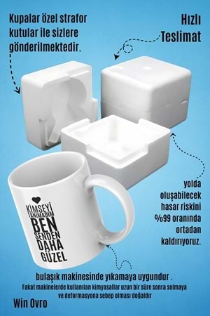 Win Ovro Premium Beyaz Porselen Hediye Kupa Bardak Çift Yön Baskı - Senden Daha Güzel