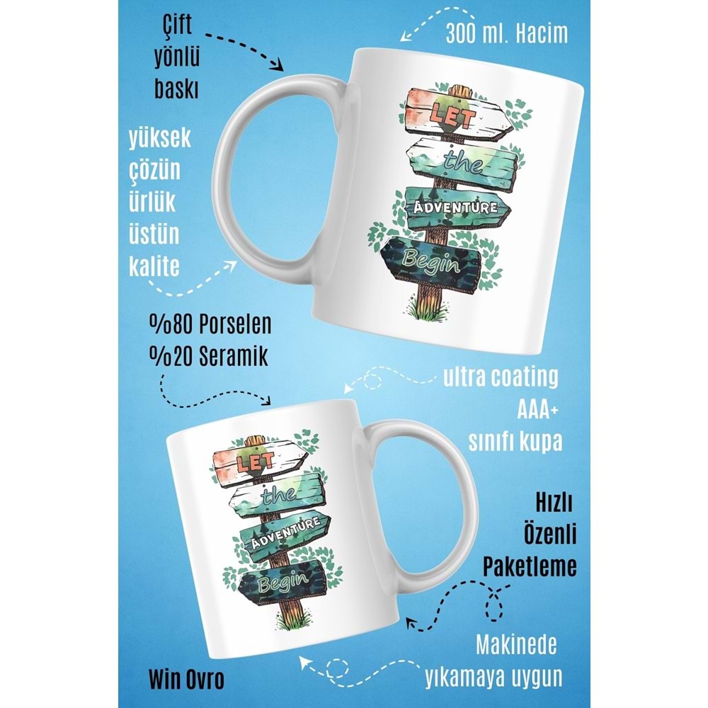 Win Ovro Premium Beyaz Porselen Hediye Kupa Bardak Çift Yön Baskı - Doğaya Çağrı Sınırları Aş
