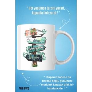 Win Ovro Premium Beyaz Porselen Hediye Kupa Bardak Çift Yön Baskı - Doğaya Çağrı Sınırları Aş
