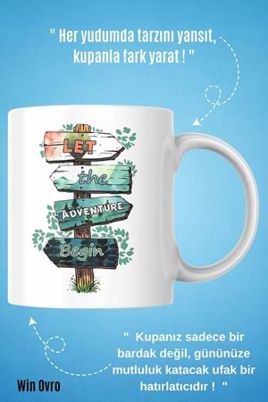 Win Ovro Premium Beyaz Porselen Hediye Kupa Bardak Çift Yön Baskı - Doğaya Çağrı Sınırları Aş