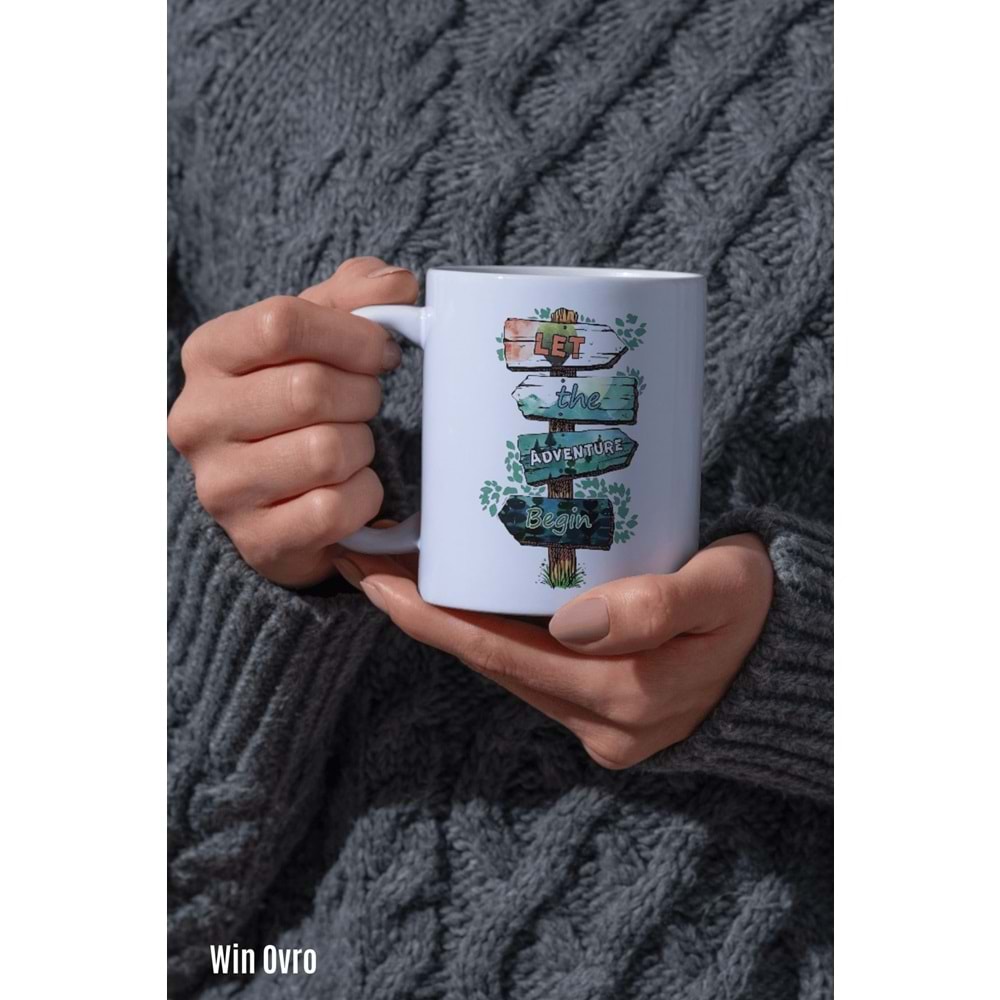 Win Ovro Premium Beyaz Porselen Hediye Kupa Bardak Çift Yön Baskı - Doğaya Çağrı Sınırları Aş