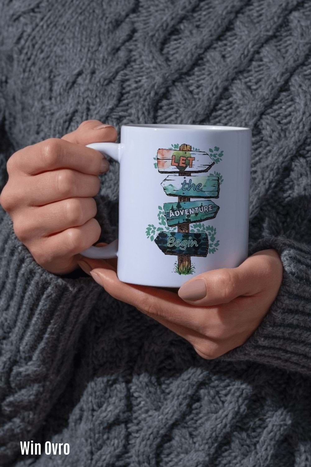 Win Ovro Premium Beyaz Porselen Hediye Kupa Bardak Çift Yön Baskı - Doğaya Çağrı Sınırları Aş