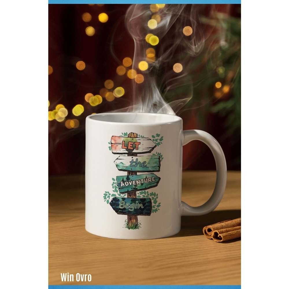 Win Ovro Premium Beyaz Porselen Hediye Kupa Bardak Çift Yön Baskı - Doğaya Çağrı Sınırları Aş