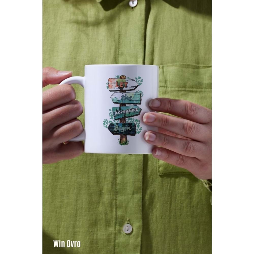 Win Ovro Premium Beyaz Porselen Hediye Kupa Bardak Çift Yön Baskı - Doğaya Çağrı Sınırları Aş