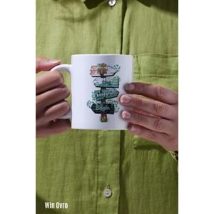 Win Ovro Premium Beyaz Porselen Hediye Kupa Bardak Çift Yön Baskı - Doğaya Çağrı Sınırları Aş