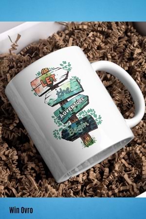 Win Ovro Premium Beyaz Porselen Hediye Kupa Bardak Çift Yön Baskı - Doğaya Çağrı Sınırları Aş