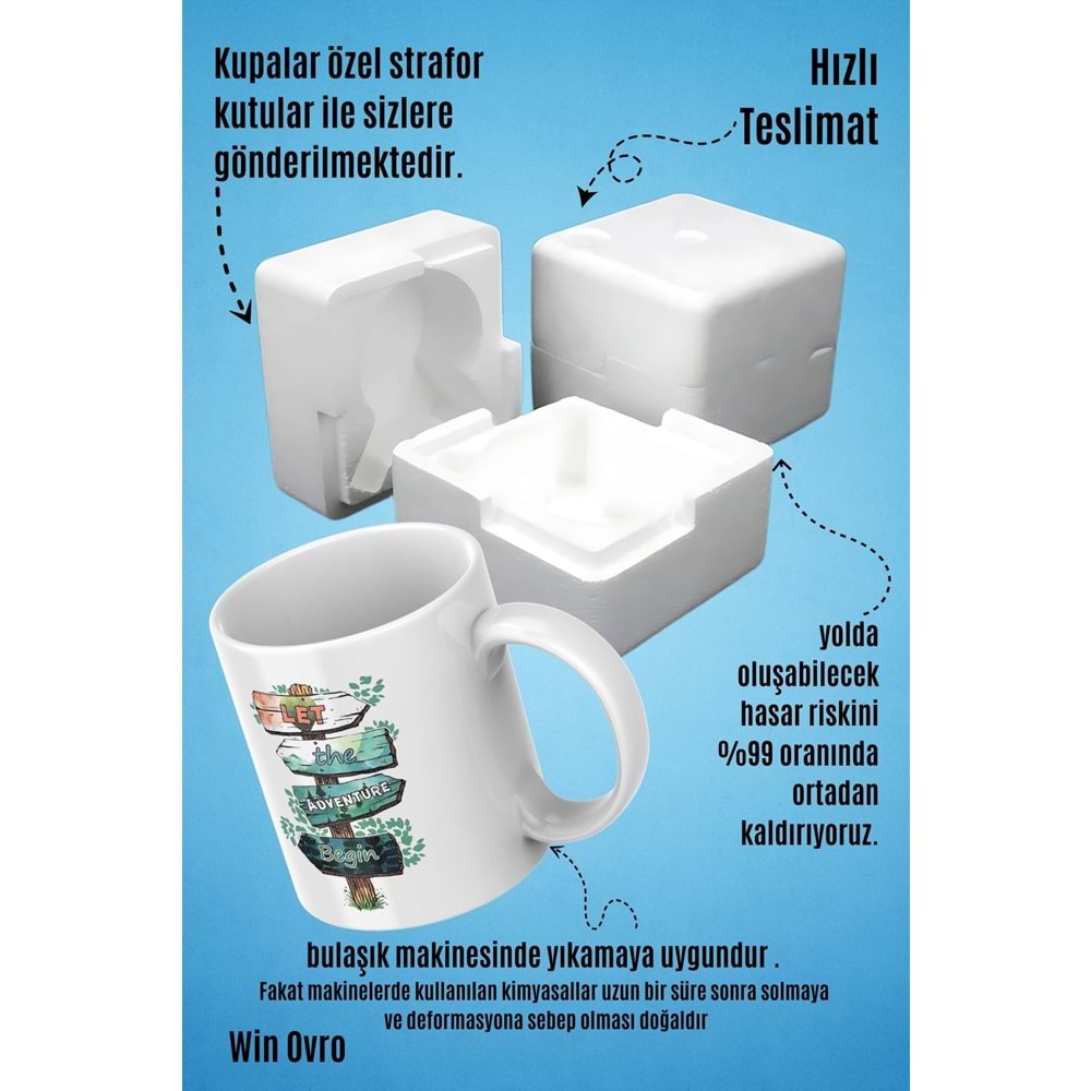 Win Ovro Premium Beyaz Porselen Hediye Kupa Bardak Çift Yön Baskı - Doğaya Çağrı Sınırları Aş