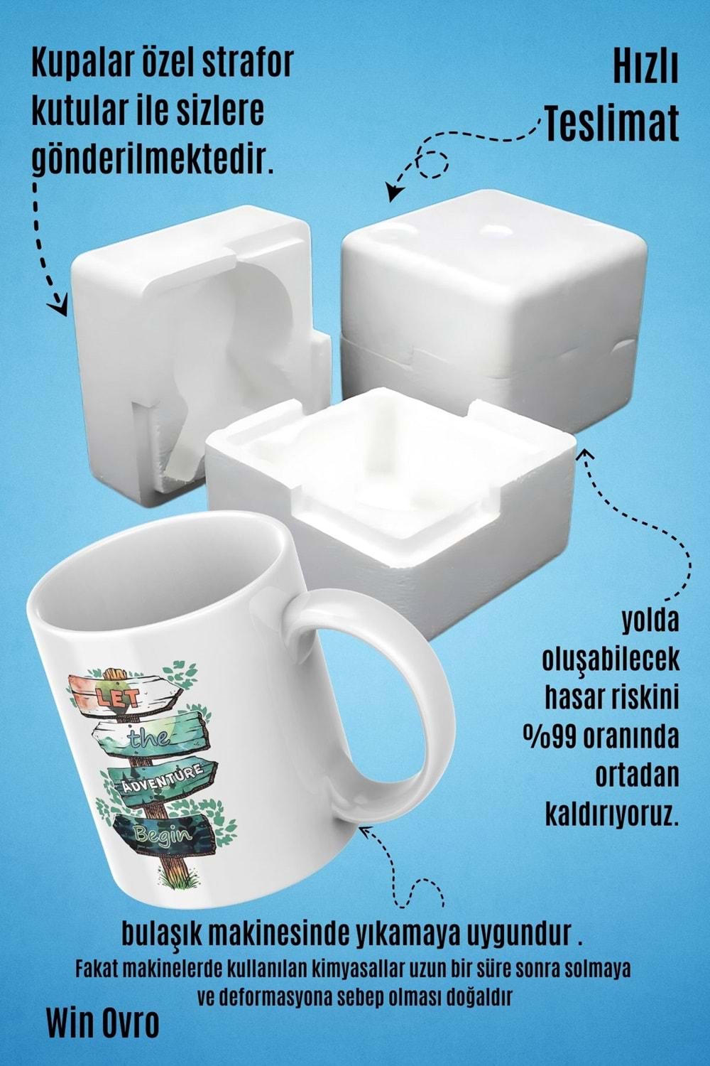 Win Ovro Premium Beyaz Porselen Hediye Kupa Bardak Çift Yön Baskı - Doğaya Çağrı Sınırları Aş