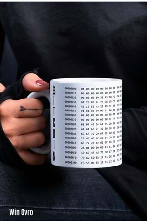 Win Ovro Premium Beyaz Porselen Hediye Çift Yön Baskılı Kupa Bardak - Bitcoin Origin Block