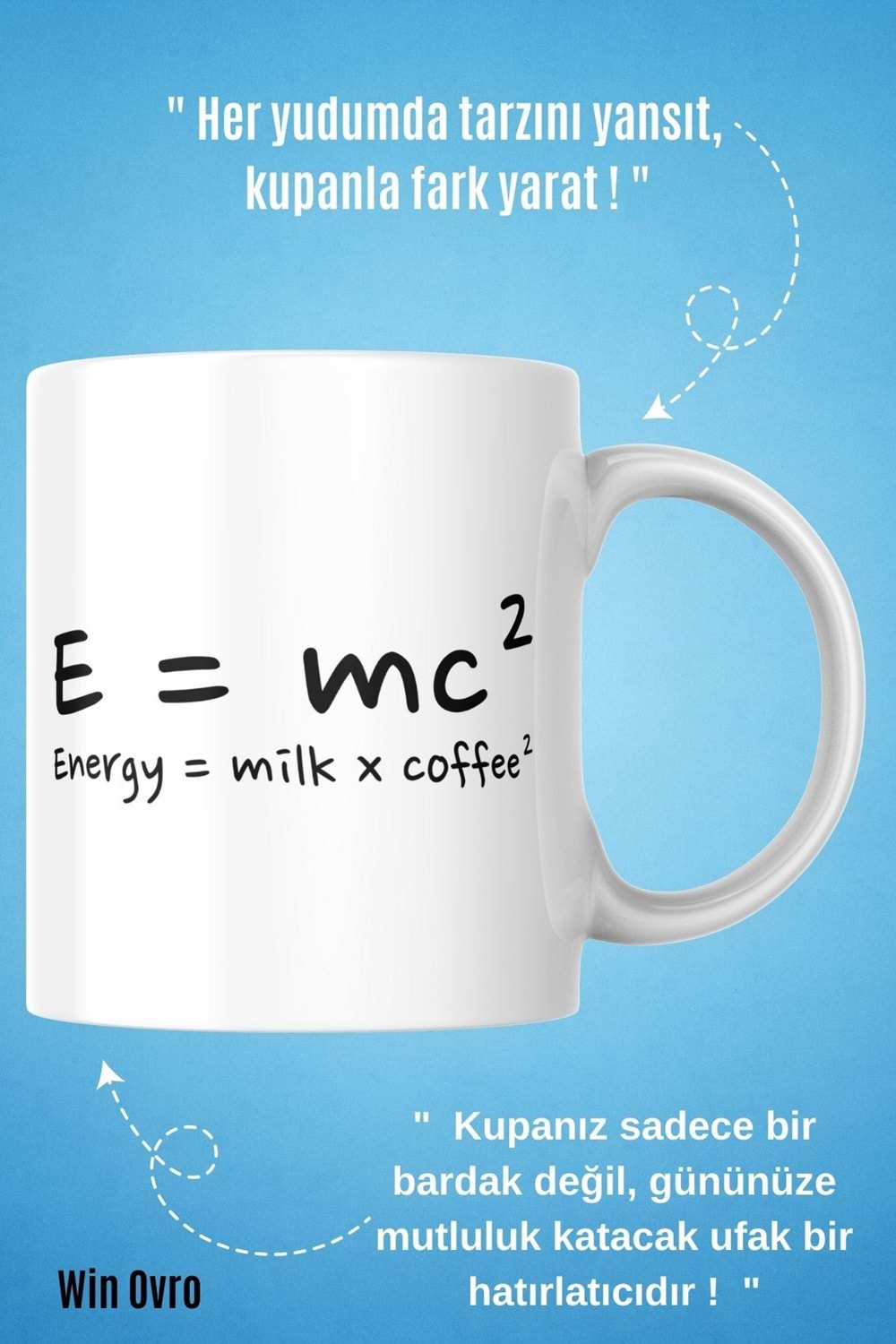 Win Ovro Premium Beyaz Porselen Hediye Çift Yön Baskılı Kupa Bardak - Energy Milk Coffee