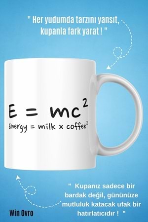 Win Ovro Premium Beyaz Porselen Hediye Çift Yön Baskılı Kupa Bardak - Energy Milk Coffee