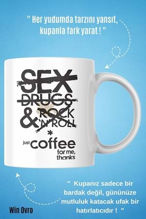 Win Ovro Premium Beyaz Porselen Hediye Çift Yön Baskılı Kupa Bardak - No Drama Just Coffee