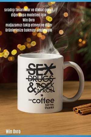Win Ovro Premium Beyaz Porselen Hediye Çift Yön Baskılı Kupa Bardak - No Drama Just Coffee