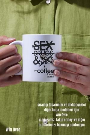 Win Ovro Premium Beyaz Porselen Hediye Çift Yön Baskılı Kupa Bardak - No Drama Just Coffee