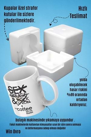 Win Ovro Premium Beyaz Porselen Hediye Çift Yön Baskılı Kupa Bardak - No Drama Just Coffee