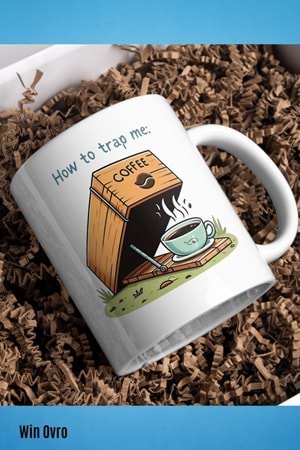 Win Ovro Premium Beyaz Porselen Hediye Çift Yön Baskılı Kupa Bardak - How to Trap me Coffee