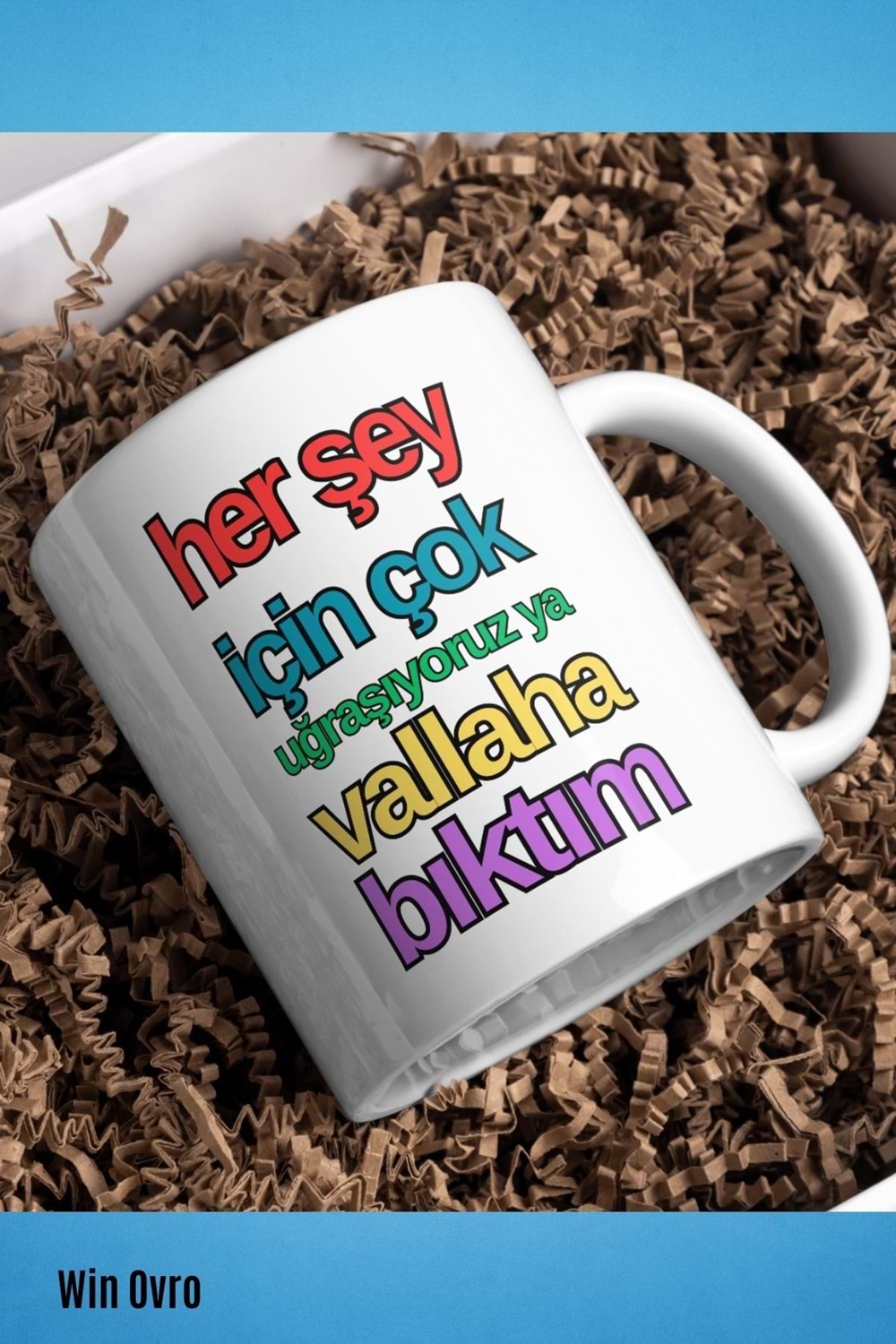 Win Ovro Premium Beyaz Porselen Hediye Çift Yön Baskılı Kupa Bardak - Vallaha Bıktım
