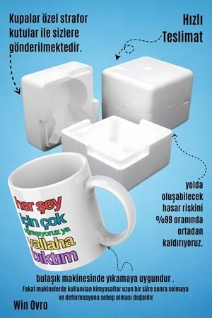 Win Ovro Premium Beyaz Porselen Hediye Çift Yön Baskılı Kupa Bardak - Vallaha Bıktım