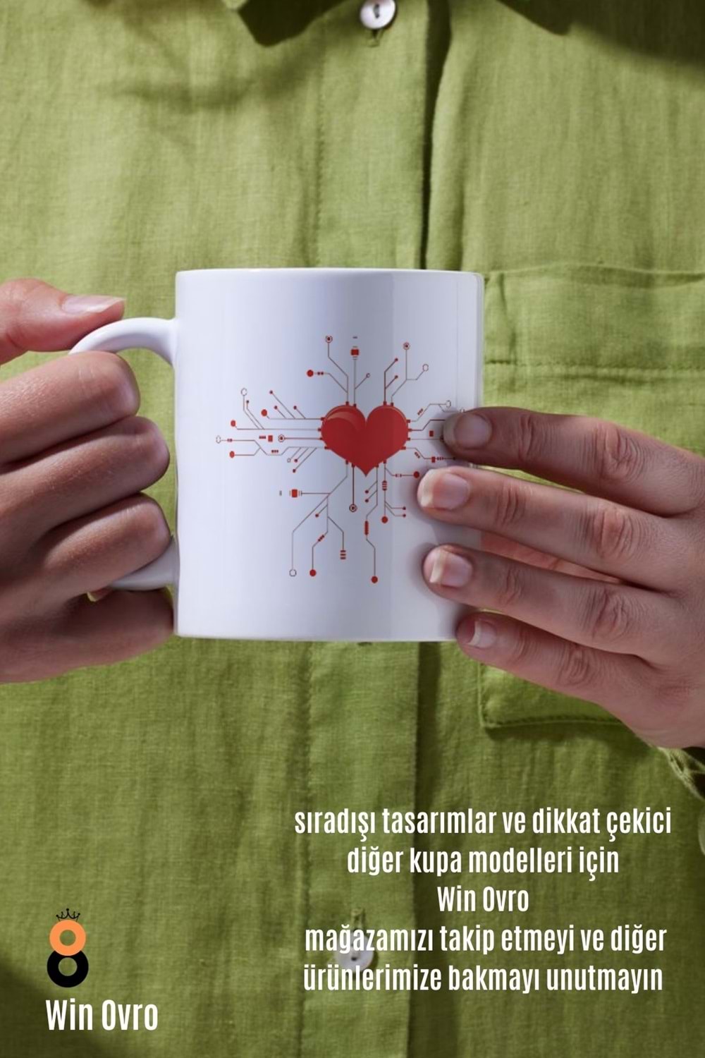 Win Ovro Premium Beyaz Porselen Hediye Çift Yön Baskılı Kupa Bardak - Aşk Kalp Love eee