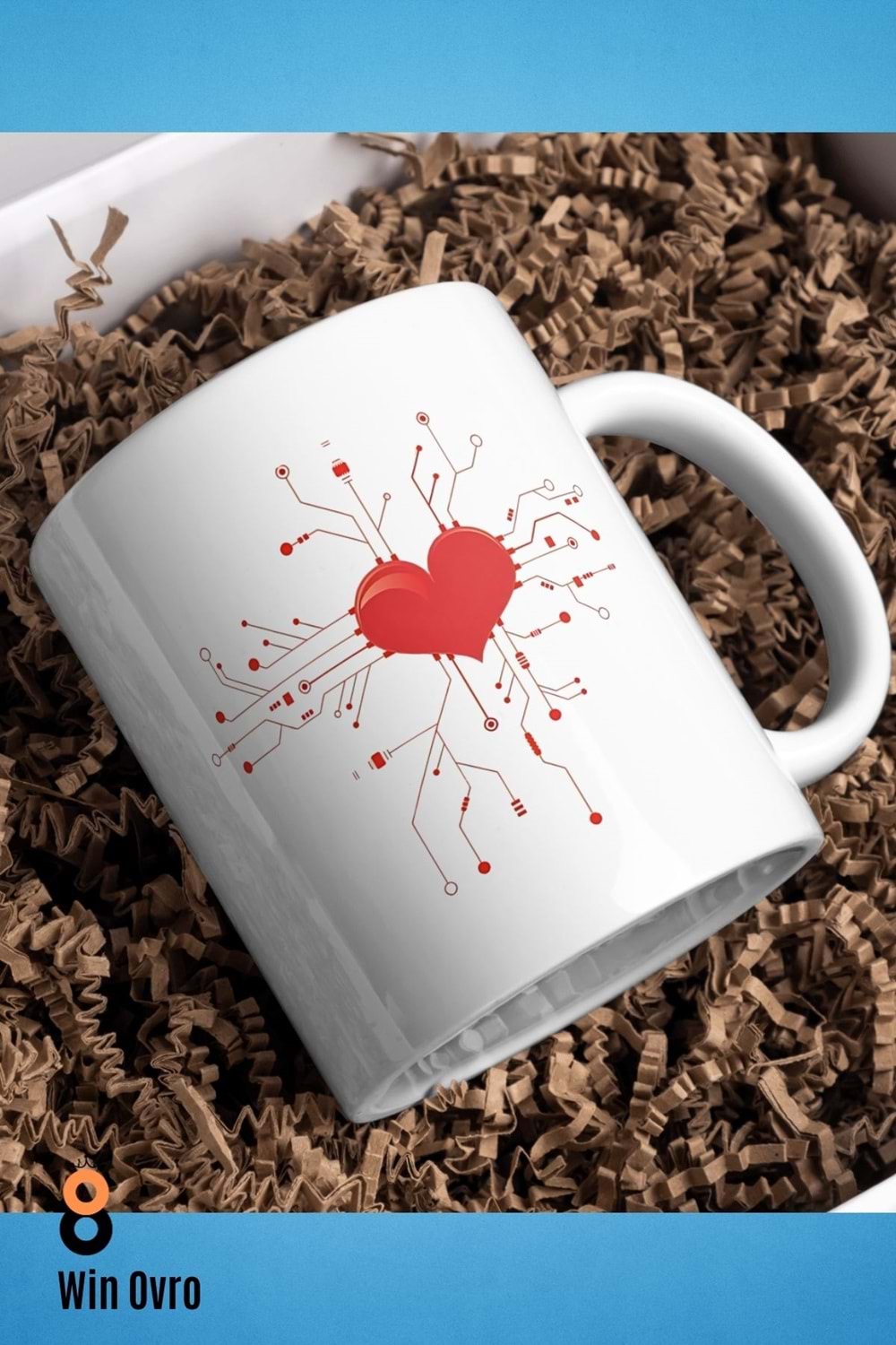 Win Ovro Premium Beyaz Porselen Hediye Çift Yön Baskılı Kupa Bardak - Aşk Kalp Love eee