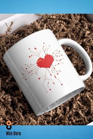 Win Ovro Premium Beyaz Porselen Hediye Çift Yön Baskılı Kupa Bardak - Aşk Kalp Love eee