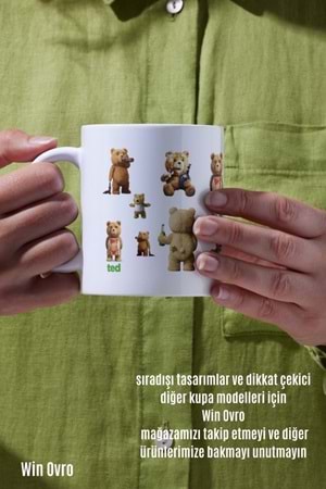 Win Ovro Premium Beyaz Porselen Hediye Çift Yön Baskılı Kupa Bardak - Ayı Teddy Bear 01