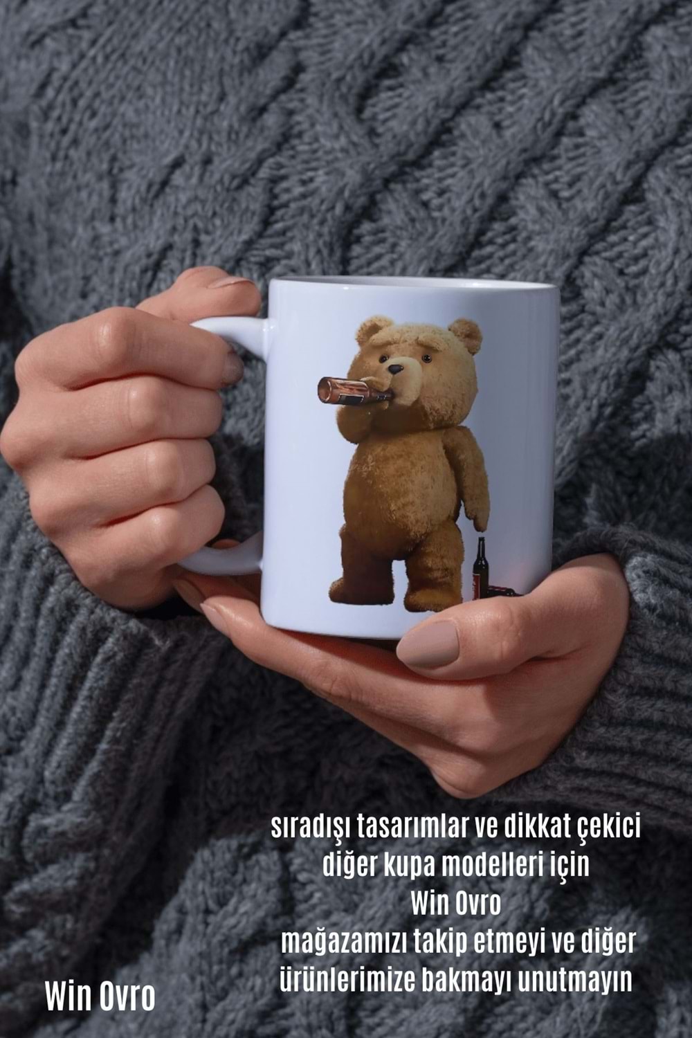 Win Ovro Premium Beyaz Porselen Hediye Çift Yön Baskılı Kupa Bardak - Ayı Teddy Bear 02