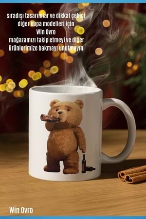 Win Ovro Premium Beyaz Porselen Hediye Çift Yön Baskılı Kupa Bardak - Ayı Teddy Bear 02